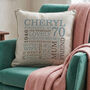 Personalised 70th Birthday Word Art Cushion, thumbnail 2 of 9
