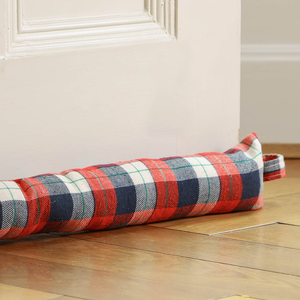 CnA Stores Woven Tartan Check Draught/Draft Excluders With Zipped Removable Covers Red/Wine 