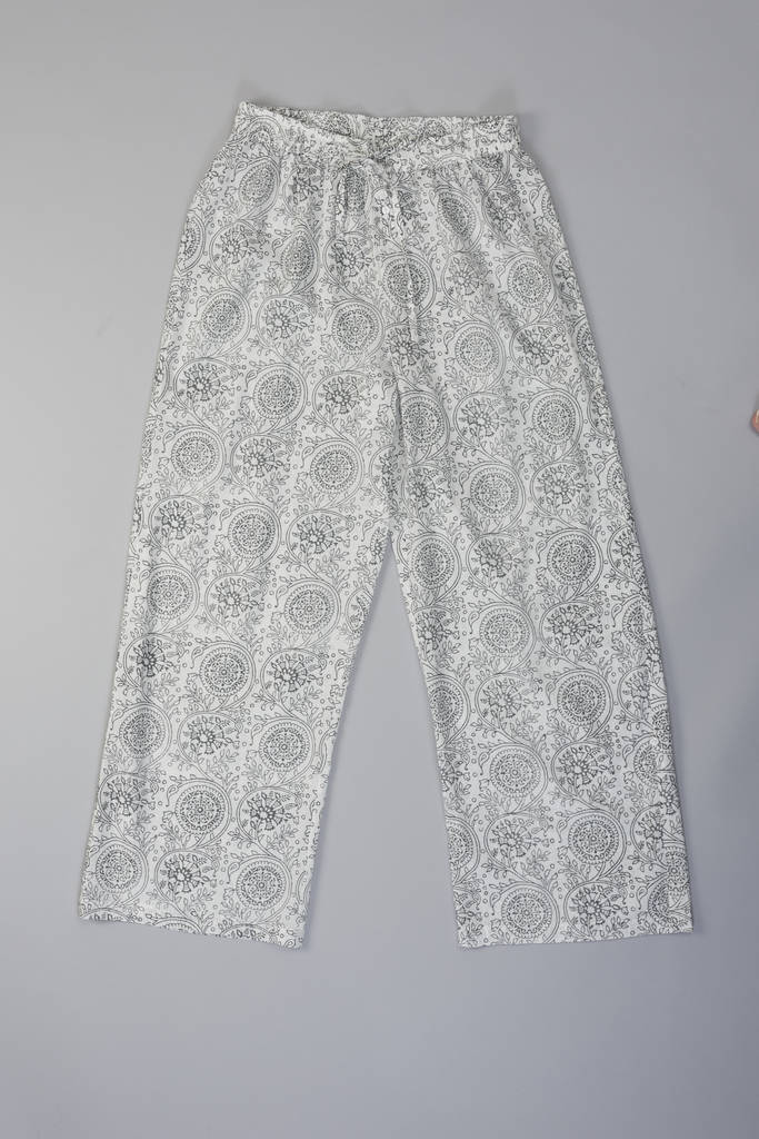 Pichola Floral Pattern Grey Block Print Pj Trousers, 1 of 2