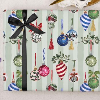 Three Sheets Of Traditional Bauble Christmas Wrapping Paper, 2 of 2