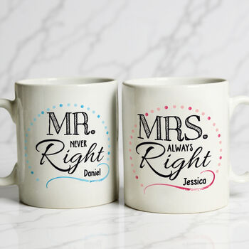 Personalised Mr And Mrs Right Mug Set, 2 of 3