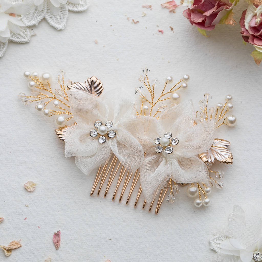 Mette Silk Flower Gold Tone Hair Comb By Lola & Alice ...