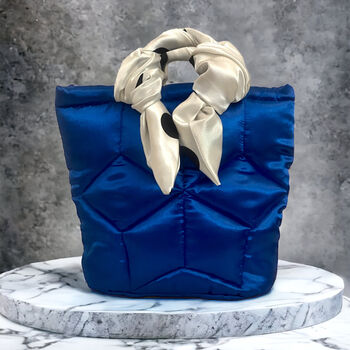 Blue Top Handle Bucket Bag Made In Italy For Women, 2 of 2