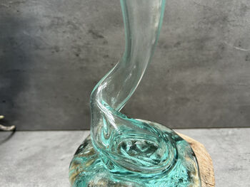 Compact 25cm Molten Glass On Wood Root Vase – Fluted Display, 3 of 12