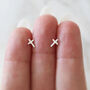 Tiny Sterling Silver Cross Stud Earrings, thumbnail 1 of 6