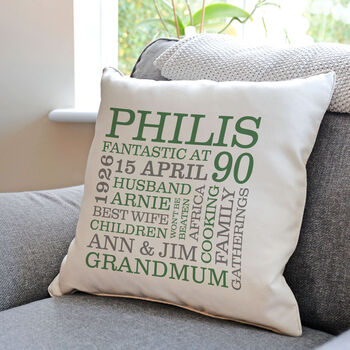 Personalised 90th Birthday Word Art Cushion, 3 of 8