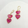 Pink Double Heart Drop Earrings, Valentines, thumbnail 6 of 9