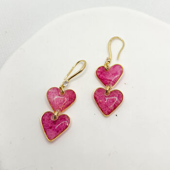 Pink Double Heart Drop Earrings, Valentines, 6 of 9