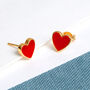 18 K Gold Plated Red Enamel Love Heart Stud Earrings, thumbnail 1 of 8