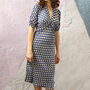 Vintage Style Day Dress In Navy Fan Print, thumbnail 1 of 3