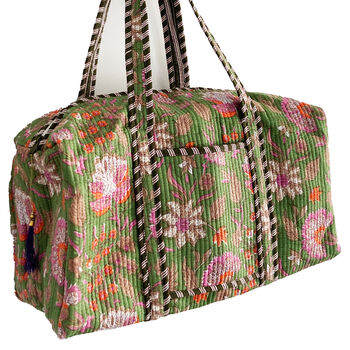 Green Floral Block Print Weekend Duffle Bag, 5 of 5