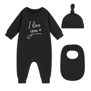 Love You New Baby Gift Set For Boys Or Girls Babygrow + Hat + Bib, 4 of 6