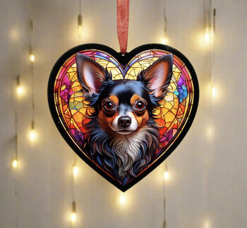 Chihuahua Stained Glass Effect Heart Suncatcher, 3 of 7
