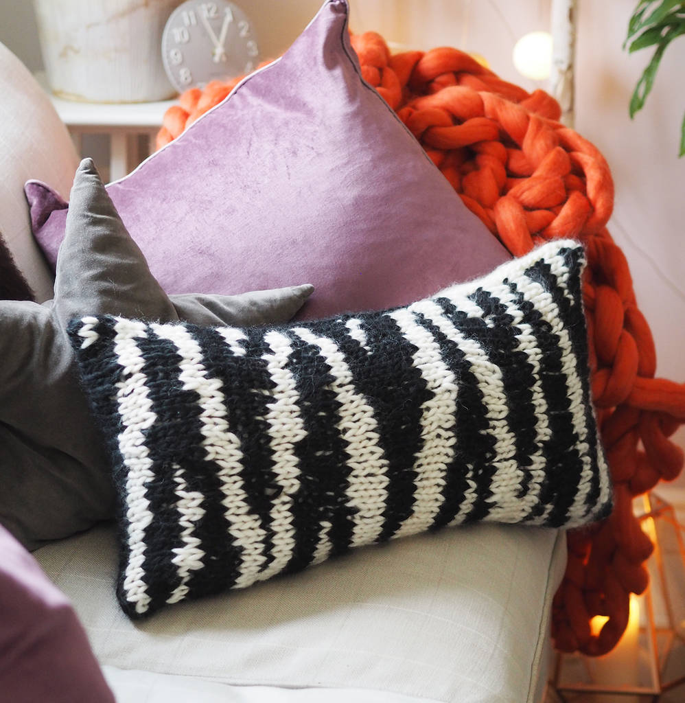 Zebra Print Cushion Cover Knitting Kit, 1 of 8