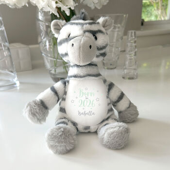Personalised Born In 2026 Zebra New Baby Teddy Bear, 9 of 12