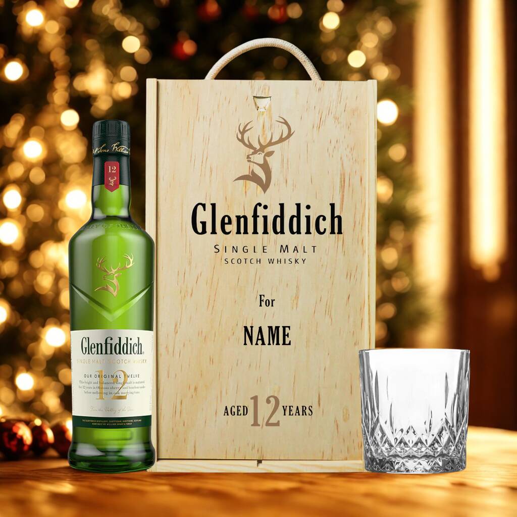 Personalised Glenfiddich 12 Year Old Single Malt Scotch Whisky Gift Set With Glass, 1 of 4