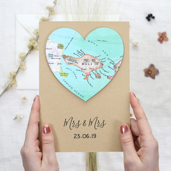 Personalised Map Wedding And Anniversary Heart Card, 8 of 11