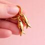Handmade Fish Charm Gold Plated Hoop Earrings, thumbnail 2 of 6