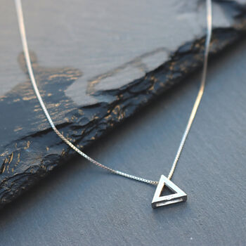Silver Necklace Inlaid Zircon Triangle Pendant, 5 of 10