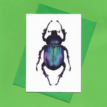 Purple Beetle Illustrated Blank Greeting Card, 3 of 10
