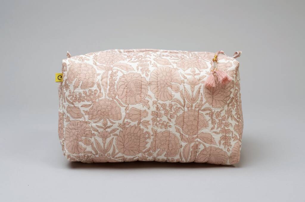 Pink Floral Amritsar Pattern Hand Block Print Wash Bag, 1 of 9