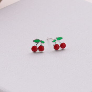 'Cherry On Top' Sterling Silver Cherry Earrings, 2 of 6