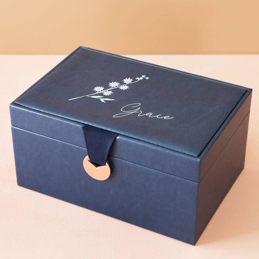 Personalised Birth Flower Two Tier Jewellery Box, 1 of 12