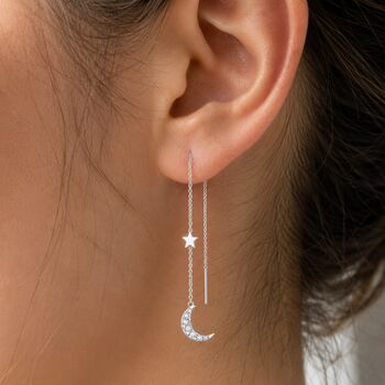 Zircon Moon And Star Threader Earrings, 2 of 3