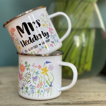Couples Personalised Enamel Mug Set, 4 of 7