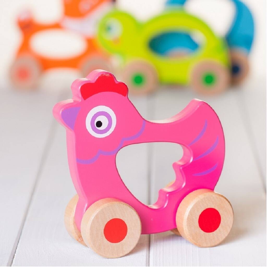 Wooden Push Along Toy Chicken By British and Bespoke