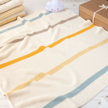 Unisex Cream Ribbon Stripe Baby Blanket, 2 of 12