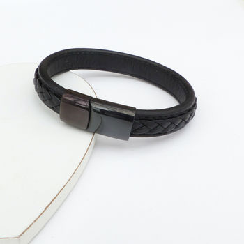 Mens Leather Strap And Steel Bracelet, 3 of 4