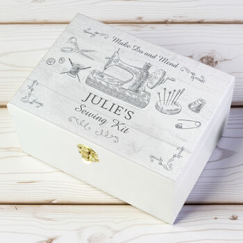 Personalised Sewing Kit White Wooden Keepsake Box, 2 of 5