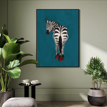 Turquoise Zebra Wearing Heels Original Art Print, 4 of 6