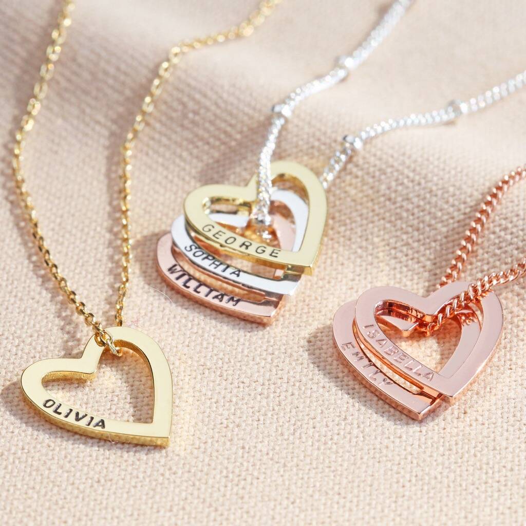 Personalised Family Names Heart Outline Necklace, 1 of 9