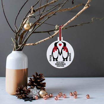 Personalised 'Our First Christmas' Penguin Bauble, 5 of 7