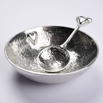 Heart Pewter Bowl And Spoon Set, 10th Anniversary Gifts, 2 of 7