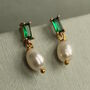 Emerald And Freshwater Pearl Drop Earrings, thumbnail 1 of 6