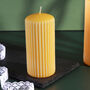 G Decor Velluto Sculpted Daffodil Yellow Ribbed Pillar Candle In A Velvet Matte Finish, thumbnail 4 of 4