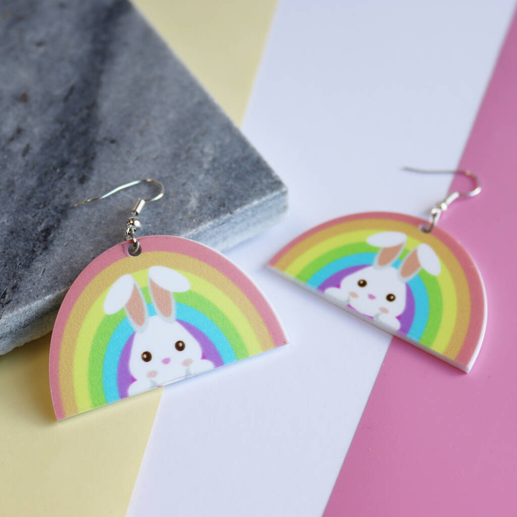 Easter Pastel Rainbow Bunny Earrings, 1 of 10