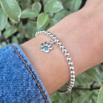 Sterling Silver Personalised Dog Paw Charm Stretch Bracelet, 2 of 11
