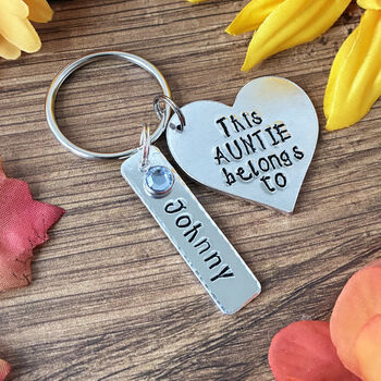 This Auntie Belongs To Heart Shaped Keyring. Swarovski Birthstones, 5 of 8