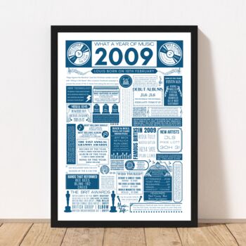 Personalised 2009 Music Print 16th Birthday Gift, 4 of 8