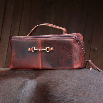 Personalised Snaffle Bit Leather Washbag, 4 of 10