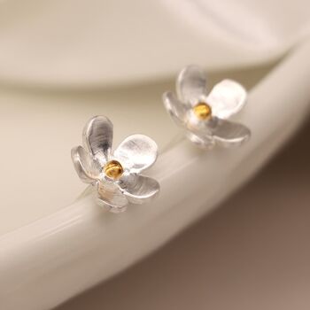 Sterling Silver Forget Me Not Flower Stud Earrings, 7 of 9