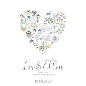 Personalised Button Heart Wedding Print, 3 of 3
