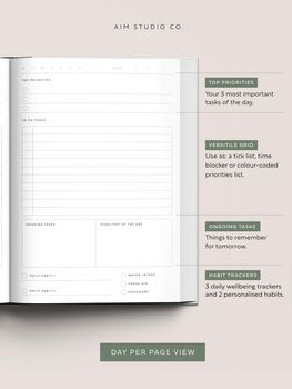 Sage Green Day Per Page A5 Personalised Planner, 5 of 10
