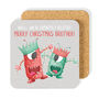 Cute Brother Christmas Gift Coaster Bar Present Monster, thumbnail 1 of 5