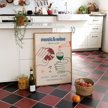 Music And Wine Social Club Illustration Kitchen Print, 8 of 9