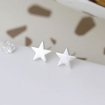 Sterling Silver Textured Star Stud Earrings, 5 of 10